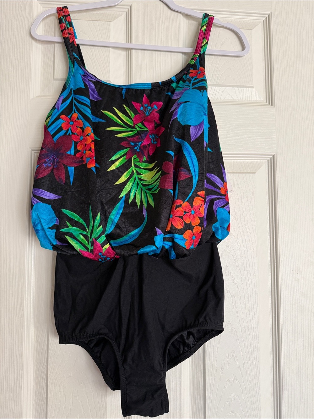 Longitude Black Floral Women’s One-Piece Swimsuit with Bright Multicolor Blooms
